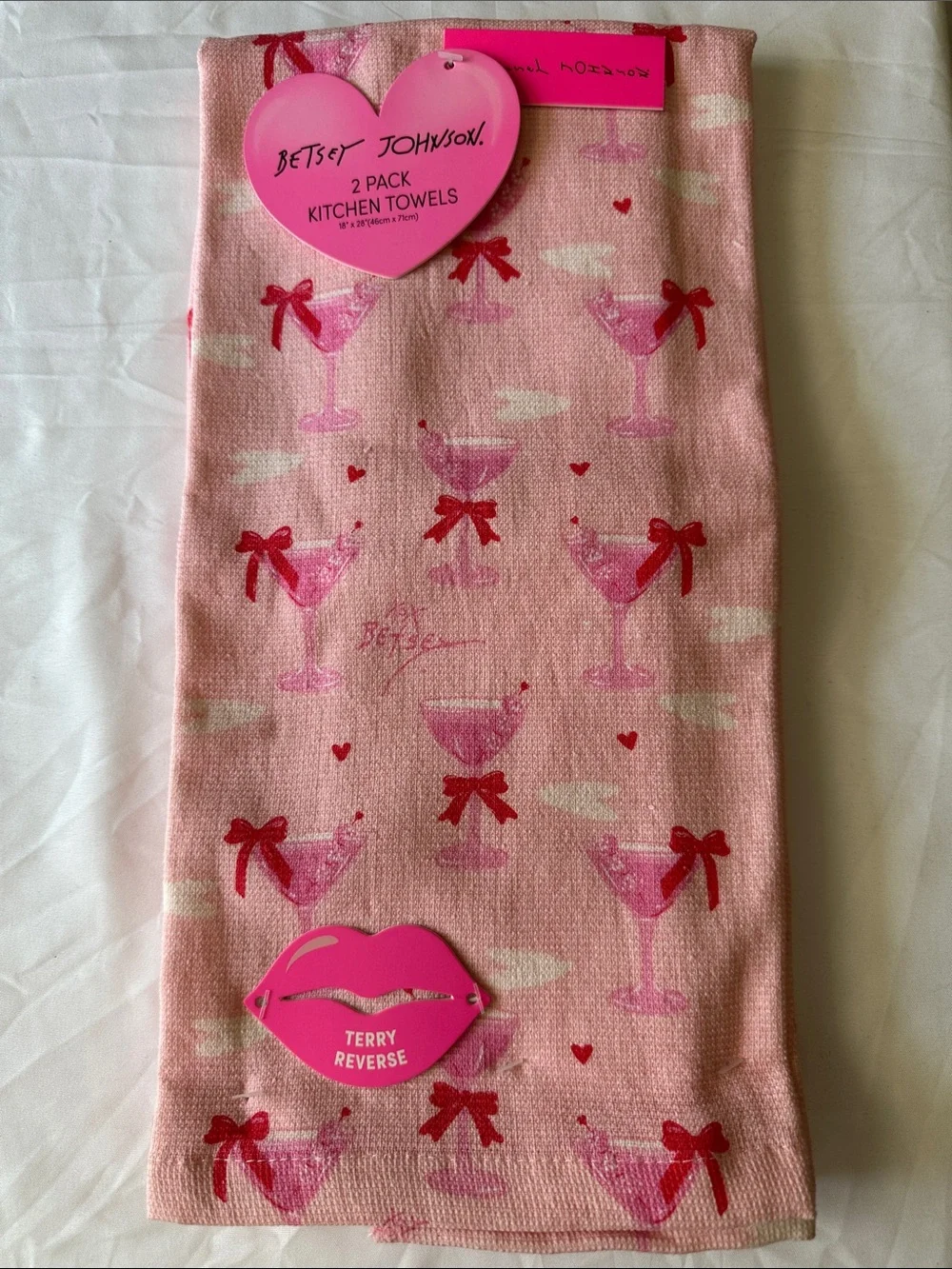 Betsey Johnson Martini Kitchen Towels 2 Pack Pink Valentine